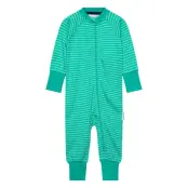 Geggamoja Pyjamas Two Way Zipper Navy Beige Stripe - Green - 74/80