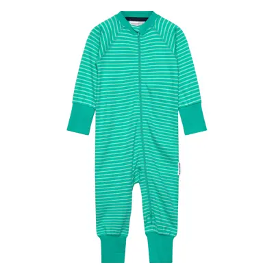 Geggamoja Pyjamas Two Way Zipper Navy Beige Stripe - Green - 74/80