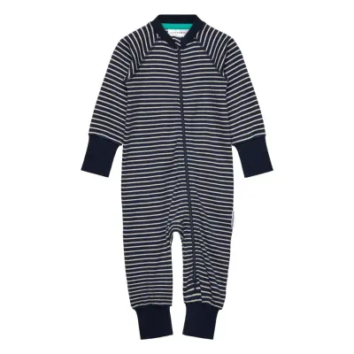 Geggamoja Pyjamas Two Way Zipper Navy Beige Stripe - Navy - 62/68