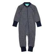 Geggamoja Pyjamas Two Way Zipper Navy Beige Stripe - Navy - 74/80