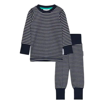 Geggamoja Two Piece Pyjamas Navy Beige Stripe - Blue - 146/152