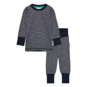 Geggamoja Two Piece Pyjamas Navy Beige Stripe - Blue - 98/104