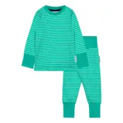 Geggamoja Two Piece Pyjamas Navy Beige Stripe - Green - 86/92