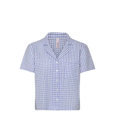 Hunkemöller Jacket Ss Seersucker Check Blå