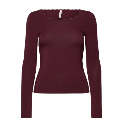 Hunkemöller Longsleeved Jersey Pyjama Top Burgundy
