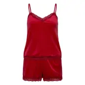 Hunkemöller Pj Cami Velours Scallop Lace Röd
