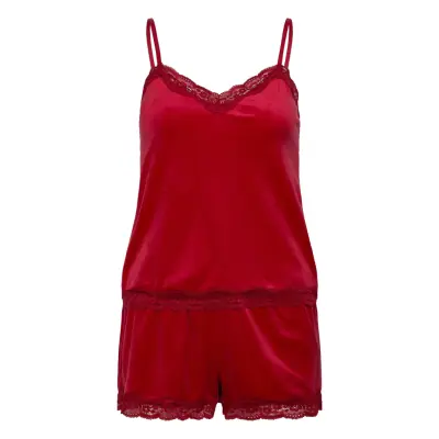 Hunkemöller Pj Cami Velours Scallop Lace Röd