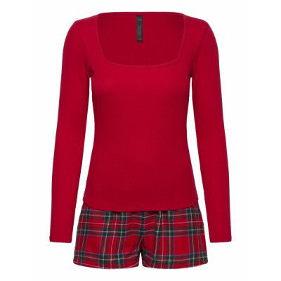 Hunkemöller Pj Flannel Twill Check Short Röd