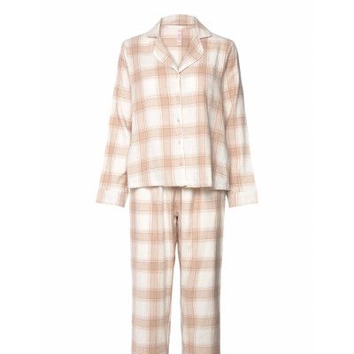 Hunkemöller Pj Ls Flannel Twill Check Kräm