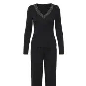 Hunkemöller Pj Ls Jersey Lace Nana Svart