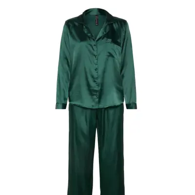 Hunkemöller Pj Ls Satin Minimal Grön