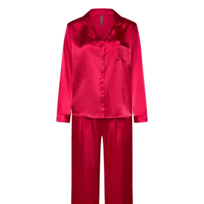Hunkemöller Pj Ls Satin Minimal Röd