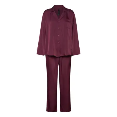 Hunkemöller Pj Ls Satin Pinstripe Burgundy