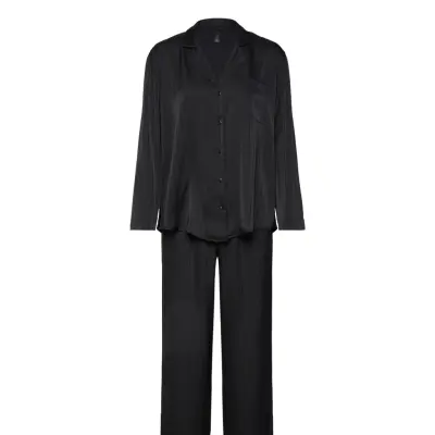 Hunkemöller Pj Ls Satin Pinstripe Svart