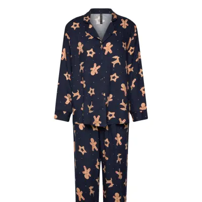 Hunkemöller Pj Ls Vis Twill Ginger Multi/patterned