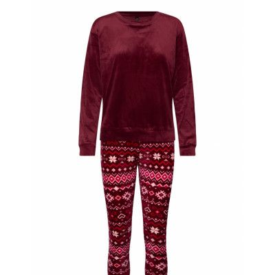 Hunkemöller Pj Set Velours Fairilse Röd