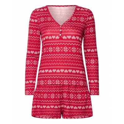 Hunkemöller Pj Short Jersey Fairisle Röd
