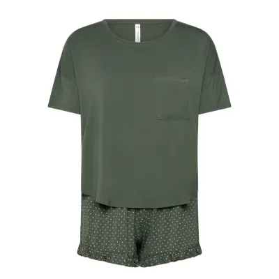 Hunkemöller Pj Short Jersey Loosefit Dot Grön