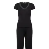Hunkemöller Pj Ss Jersey Lace Nanna Svart