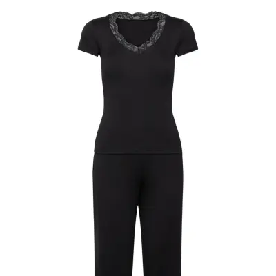 Hunkemöller Pj Ss Jersey Lace Nanna Svart
