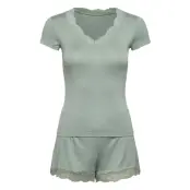 Hunkemöller Pj Ss Short Jersey Lace Nanna Grön