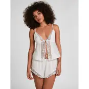 Hunkemöller Short Satin Emb Peonie - Cream - XS