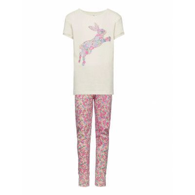 Kids 100% Organic Cotton Floral Bunny Graphic Pj Set Pyjamas Set Rosa GAP