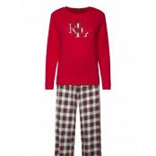 Lauren Ralph Lauren Homewear Lrl L/S Crew Neck Long Pant Pj Set Röd