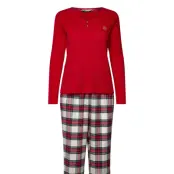 Lauren Ralph Lauren Homewear Lrl L/S Knit Henley Long Pant Pj Set Röd