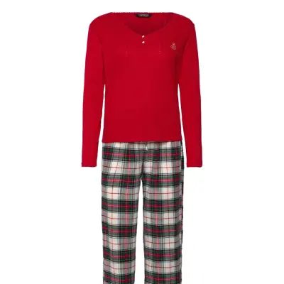 Lauren Ralph Lauren Homewear Lrl L/S Knit Top Long Pant Pj Set Röd