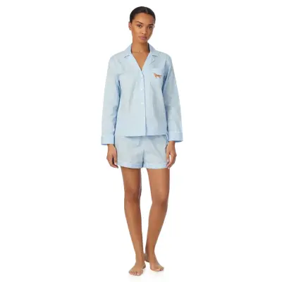 Lauren Ralph Lauren Homewear Lrl L/S Notch Collar Boxer Pj Set - Blue - L