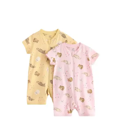 Lindex 2-Pack Pyjama Rompers - Yellow - 86