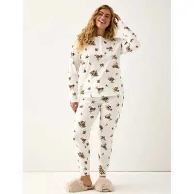 Lindex Henley Pyjama Aop - Cream - XS