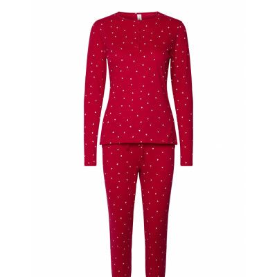 Lindex Henley Pyjama Aop Röd