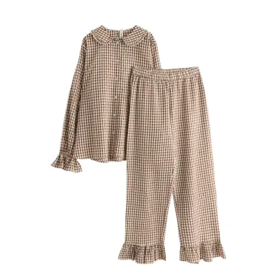 Lindex Nw Pyjama Set Seersucker Floun - Brown - L