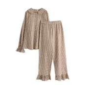 Lindex Nw Pyjama Set Seersucker Floun - Brown - XL