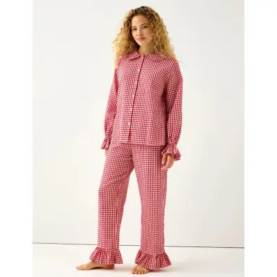 Lindex Nw Pyjama Trouser Seersucker F - Red - S
