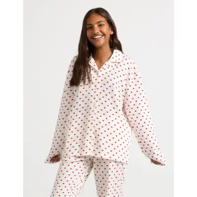 Lindex Pyjama Jacket Heart Seersucker - Pink - 134/140