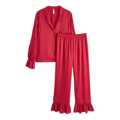 Lindex Pyjama Satin Frill - Red - XS
