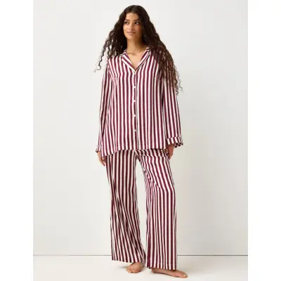 Lindex Pyjama Set Satin - Burgundy - XXL