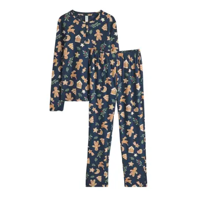 Lindex Pyjama Set Xmas Lingonberry Gi Marinblå