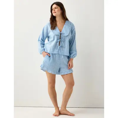 Lindex Pyjama Shorts In Seersucker - Blue - XXL