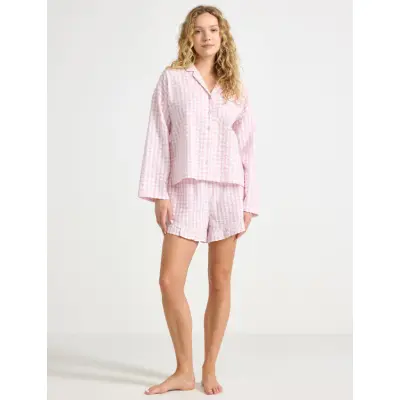 Lindex Pyjama Shorts In Seersucker - Pink - XL