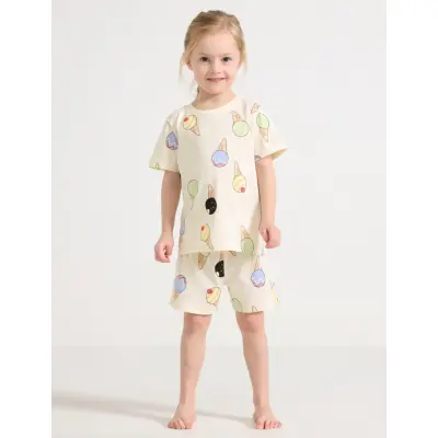 Lindex Pyjama Tee Shorts Set Aop Summ - Multi/patterned - 128/134