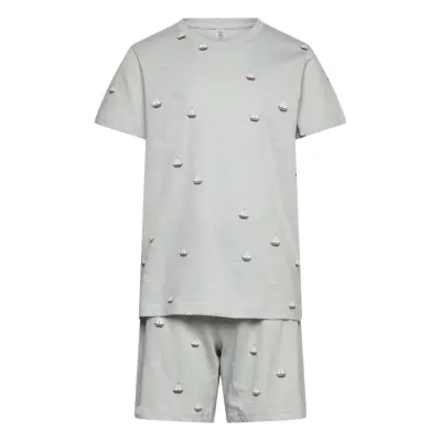 Lindex Pyjama Tee Shorts Vehicle Boat Blå
