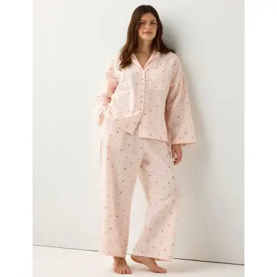 Lindex Trousers Pyjama Seersucker - Pink - XL