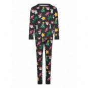 Lindex Pyjamas Set All Over Print Svart