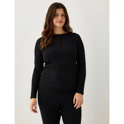 Lindex Ribbed Long Sleeve Pyjama Top - Black - M