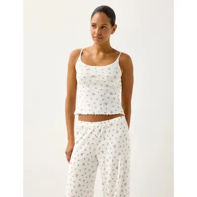 Lindex Pyjama Top In Pointelle - White - XXL