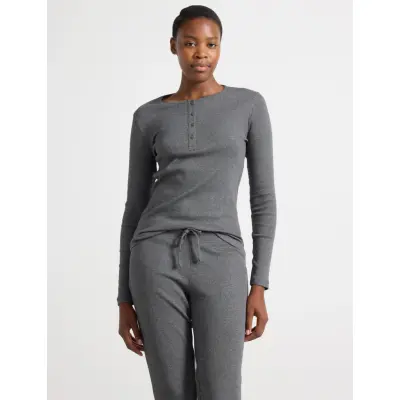 Lindex Ribbed Long Sleeve Pyjama Top - Grey - XS
